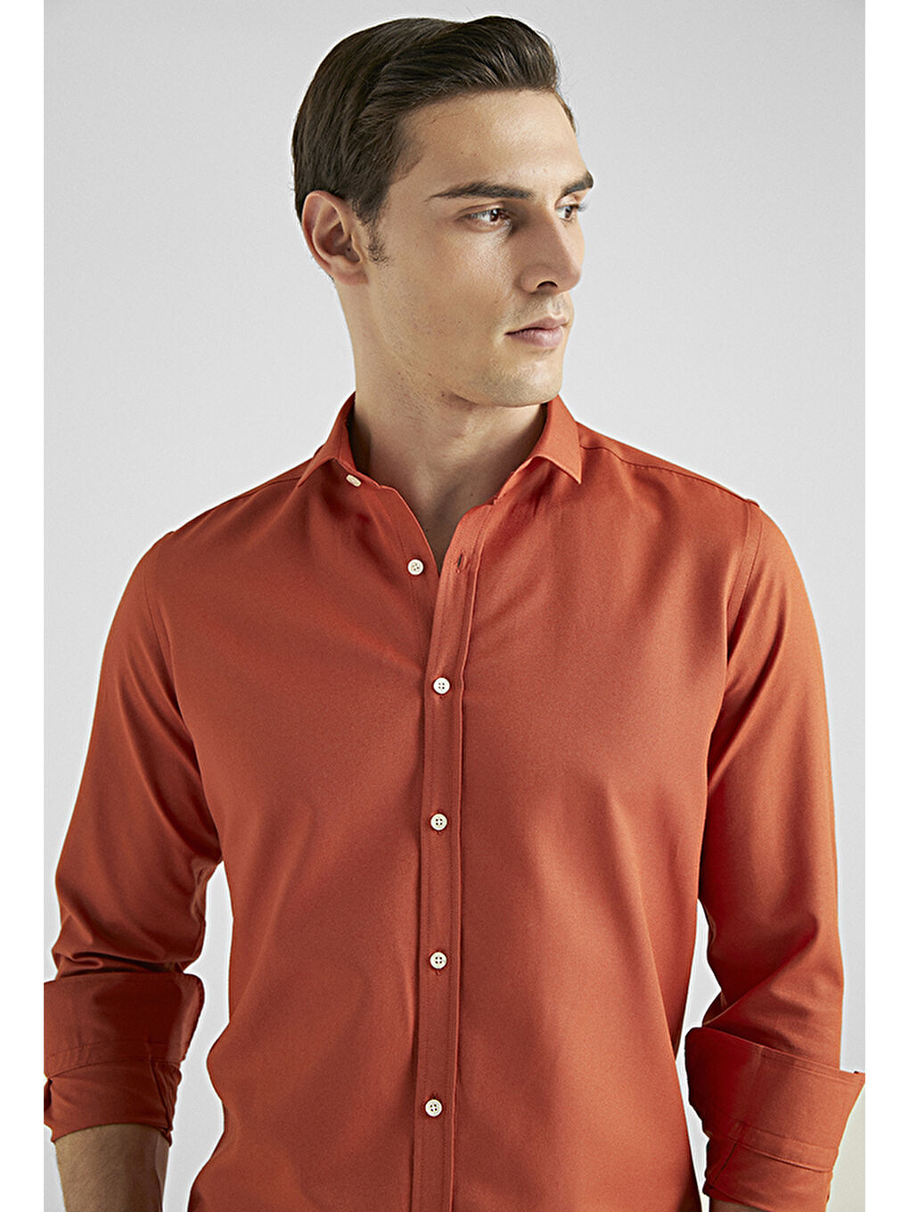 Slim Fit Turuncu Oxford Gömlek-3