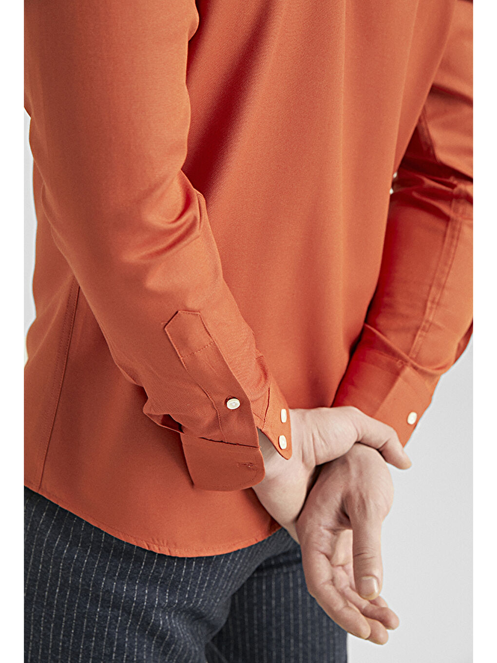 Slim Fit Turuncu Oxford Gömlek-4