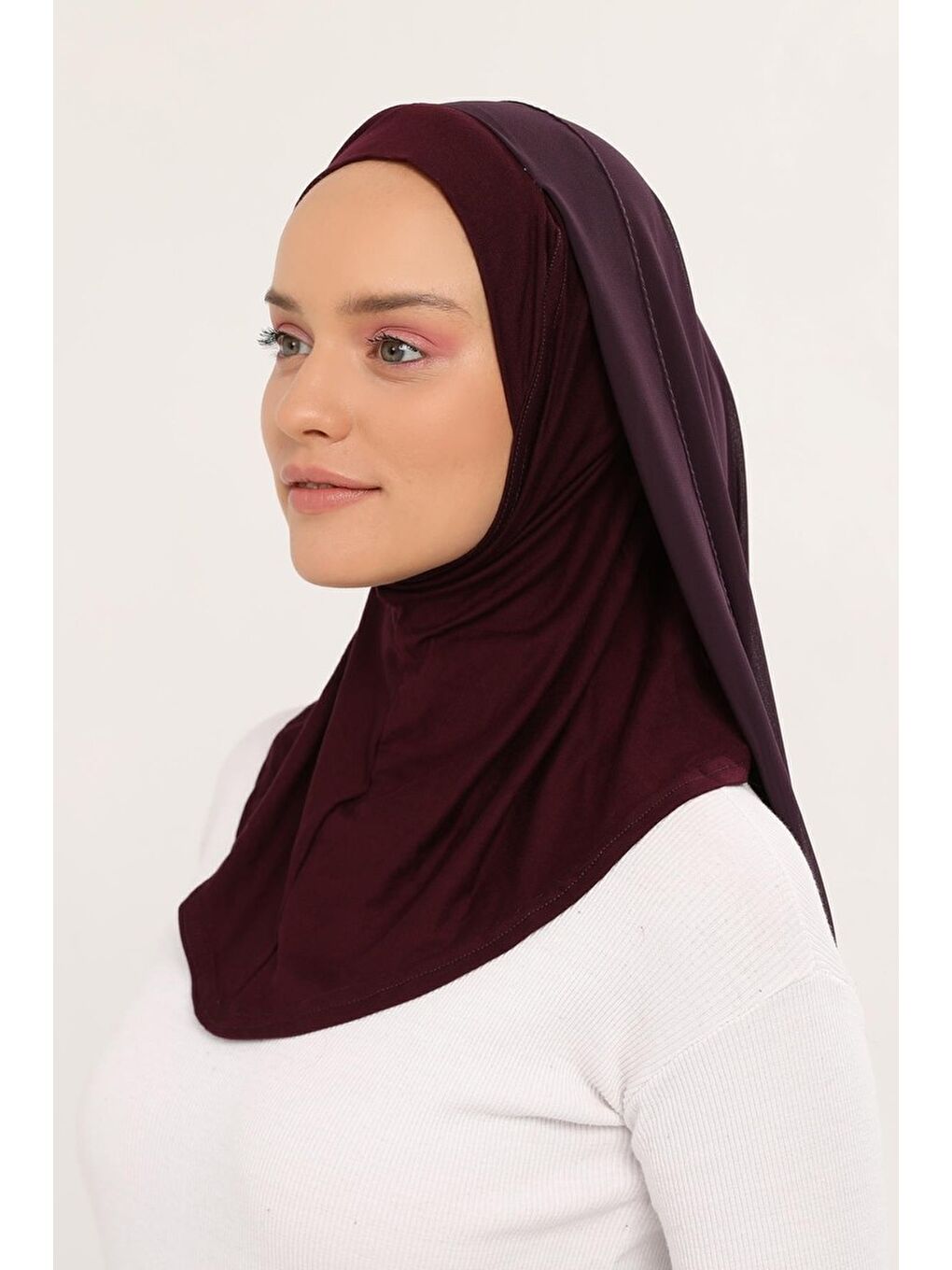 Mürdüm Hazır Lüks Pratik Hijablı Şifon Şal