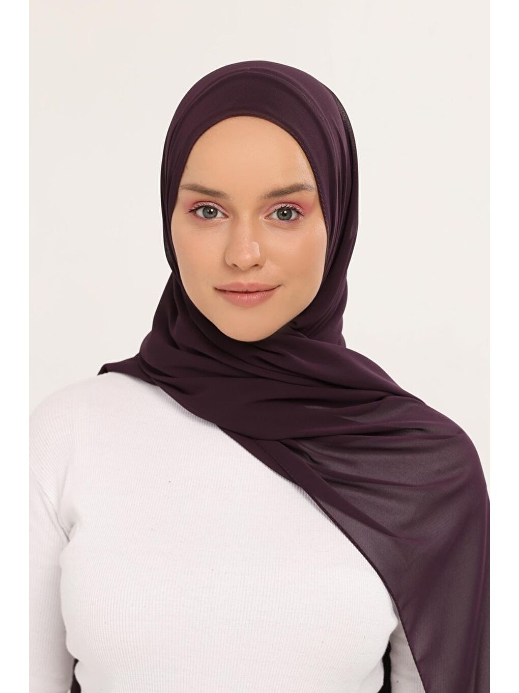 Mürdüm Hazır Lüks Pratik Hijablı Şifon Şal-2
