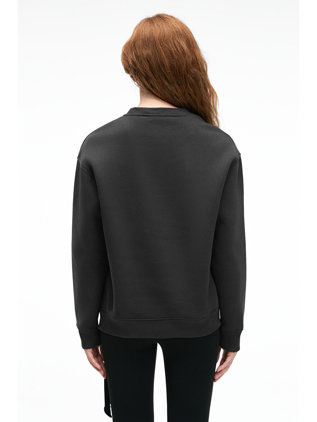 Isolune Kadın Yaka Nakış Detaylı Oversize Bisiklet Yaka Antrasit Sweatshirt-6