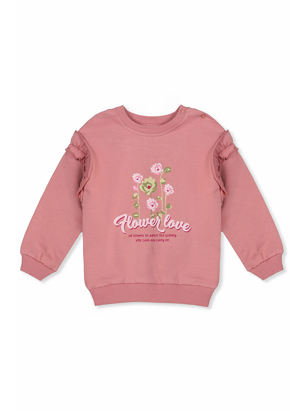 KİKO Pudra Flower Baskı Kız Bebek Sweatshirt Eşofman 2'Li Takım - 1