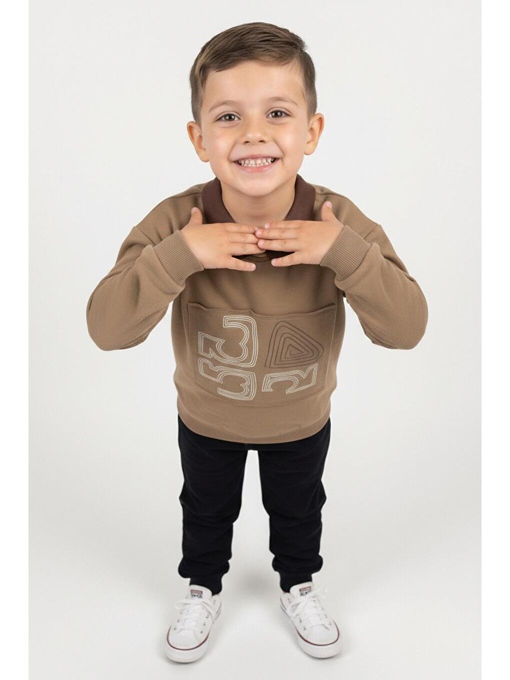 Kahverengi Erkek Çocuk Baskılı Sweatshirt-4