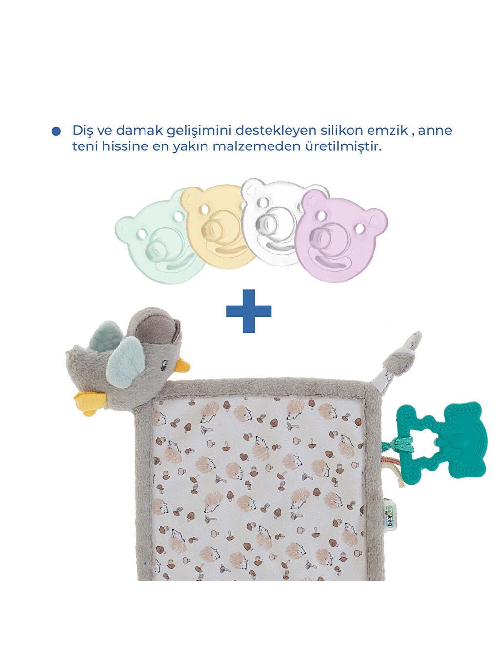 926 Birdy Diş Kaşıyıcılı + Silikon Emzik Hediyeli Uyku Arkadaşım Kahve-1