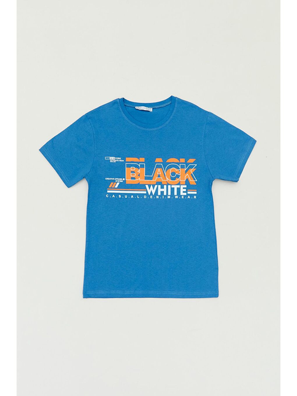 İndigo Baskılı Bisiklet Yaka Erkek Çocuk Tişört