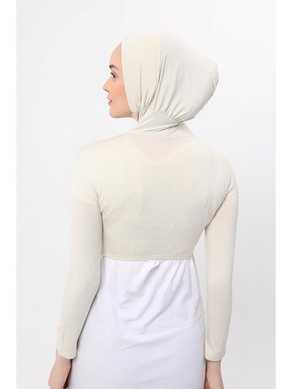 Ekru Uzun Kollu Boyunluklu Boneli Yarım Body-3