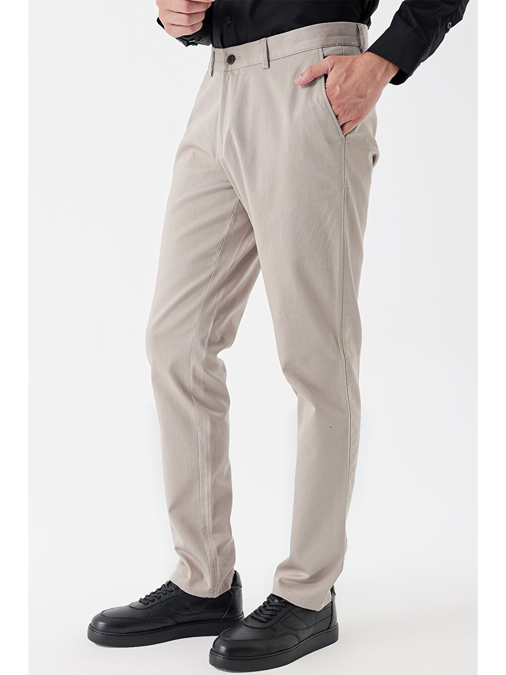 Açık Bej Pamuklu Yandan Cepli Casual Comfort Fit Chino Pantolon 1003235153