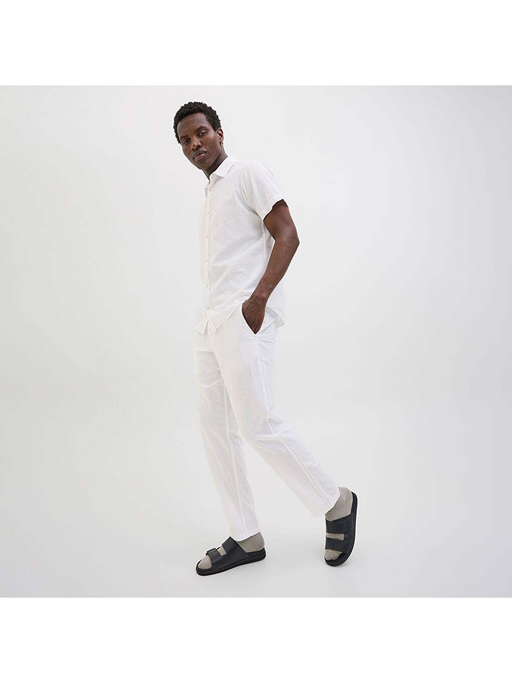 Kane Summer Linen Blend Jogger Erkek Beyaz Pantolon-4