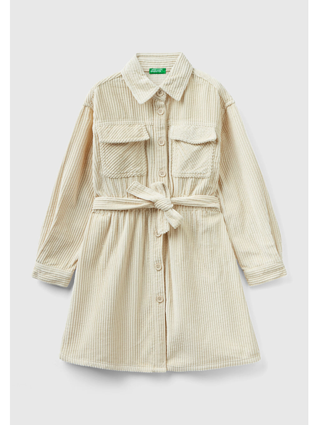 Kız Çocuk Bej Kemerli Kadife Elbise