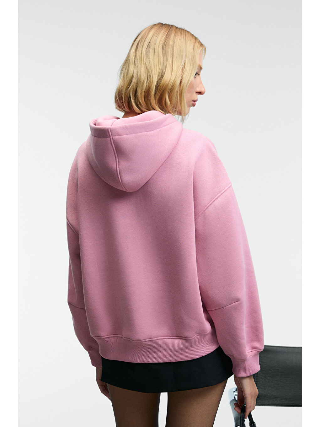 Kıkres Kadın Kapüşonlu Nakış Detaylı Oversize Koyu Pembe Sweatshirt-4