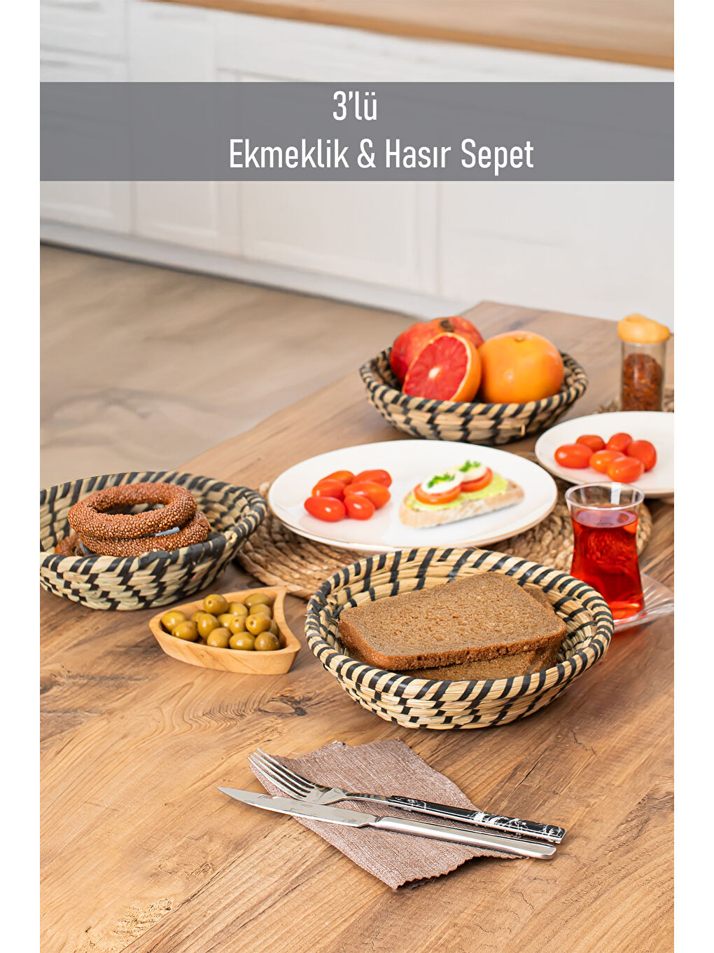 Kahverengi ms Morry 15294 Hasır Sepet X 3