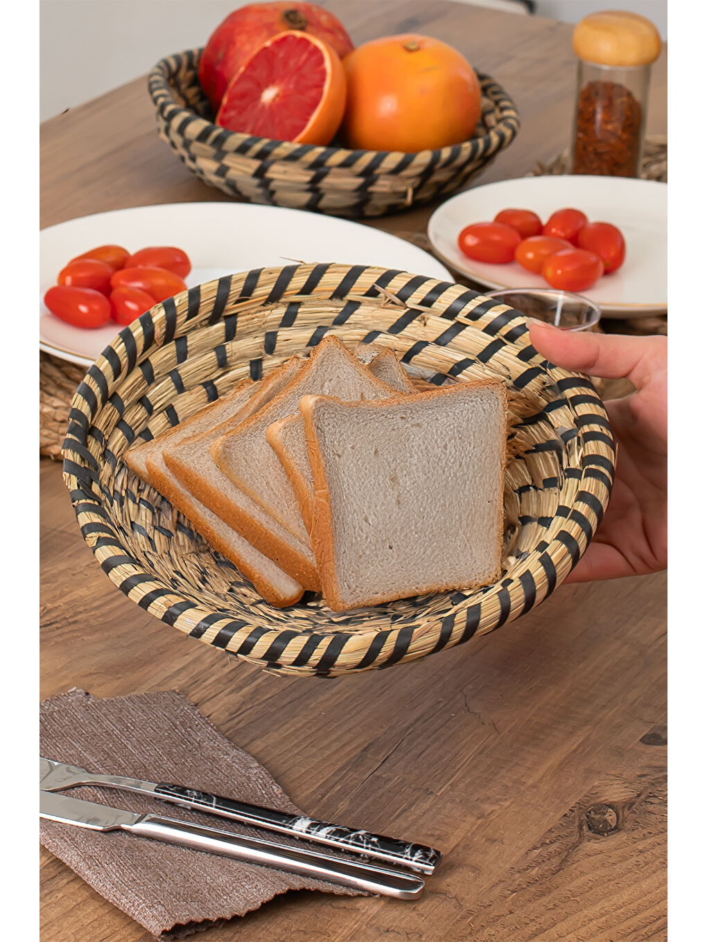 Kahverengi ms Morry 15294 Hasır Sepet X 3-1