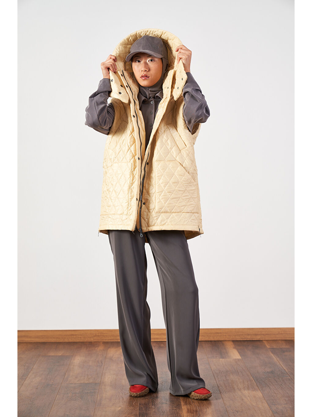 Sarı Geniş Kalıp Kapitone Şişme Kadın Yelek Butter Yellow-1