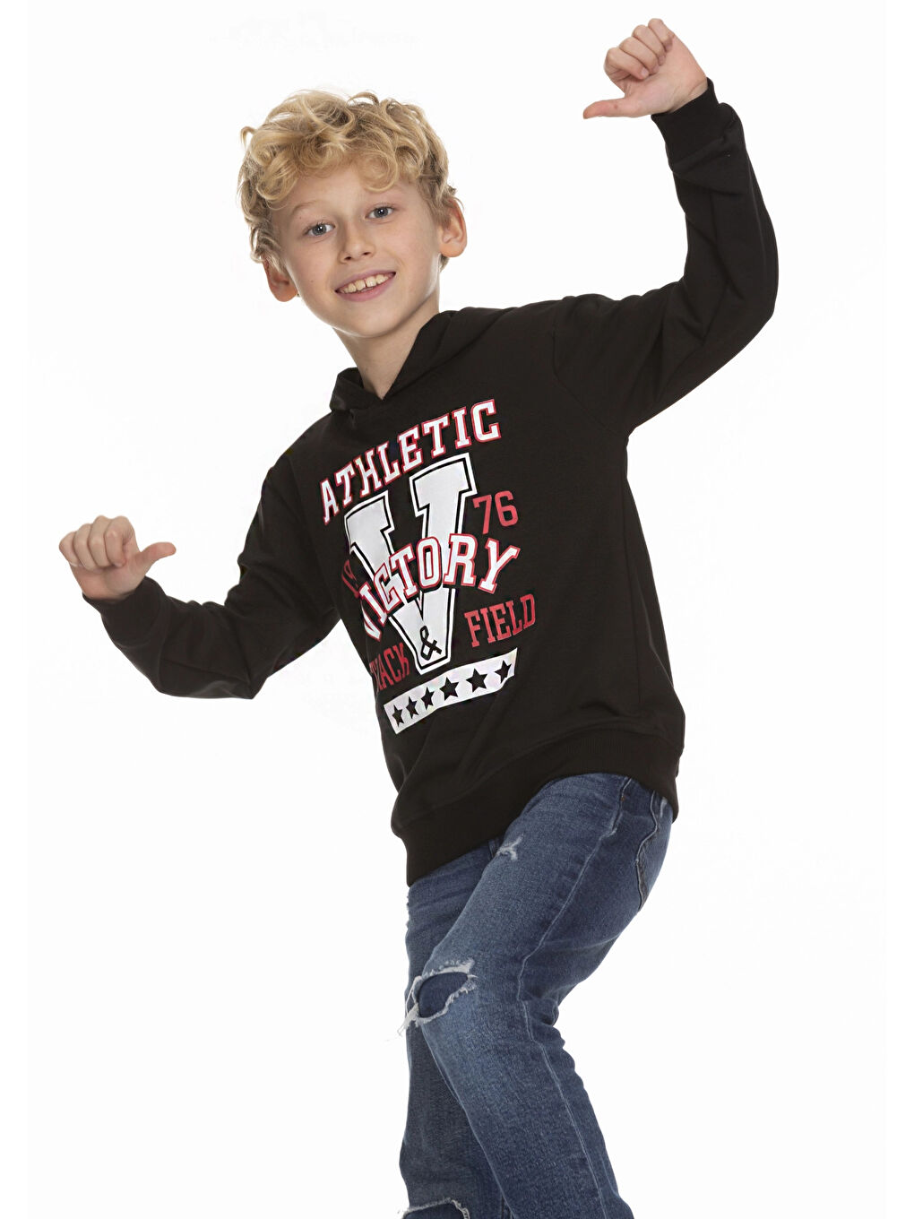 Siyah Victory Baskılı Erkek Çocuk Hoodie 54459
