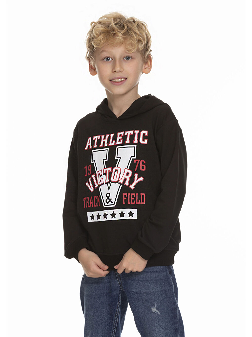 Siyah Victory Baskılı Erkek Çocuk Hoodie 54459-1