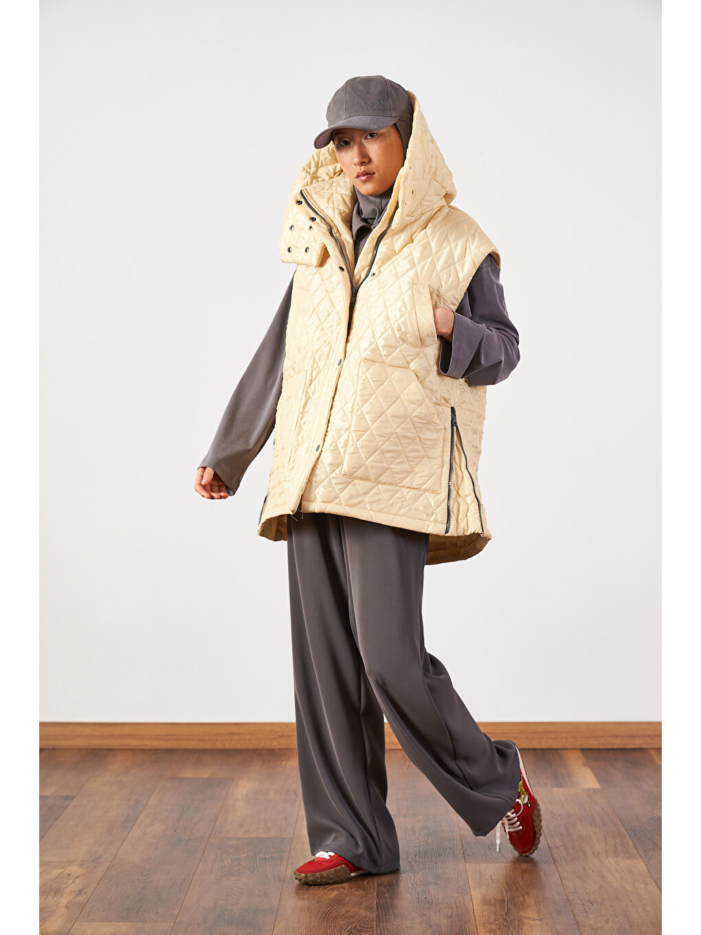 Sarı Geniş Kalıp Kapitone Şişme Kadın Yelek Butter Yellow-3