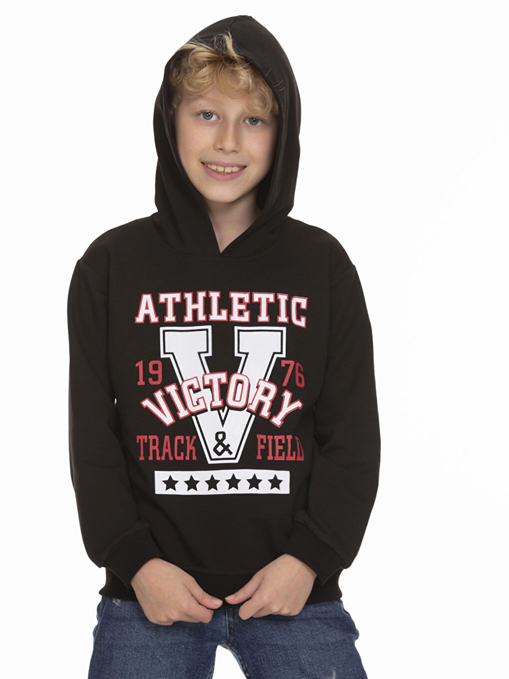 Siyah Victory Baskılı Erkek Çocuk Hoodie 54459-2