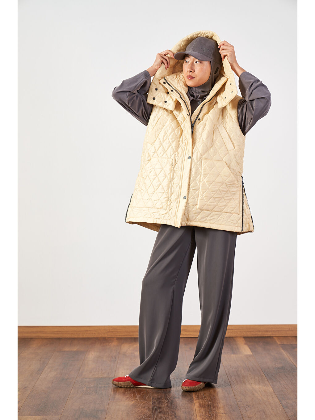 Sarı Geniş Kalıp Kapitone Şişme Kadın Yelek Butter Yellow-4