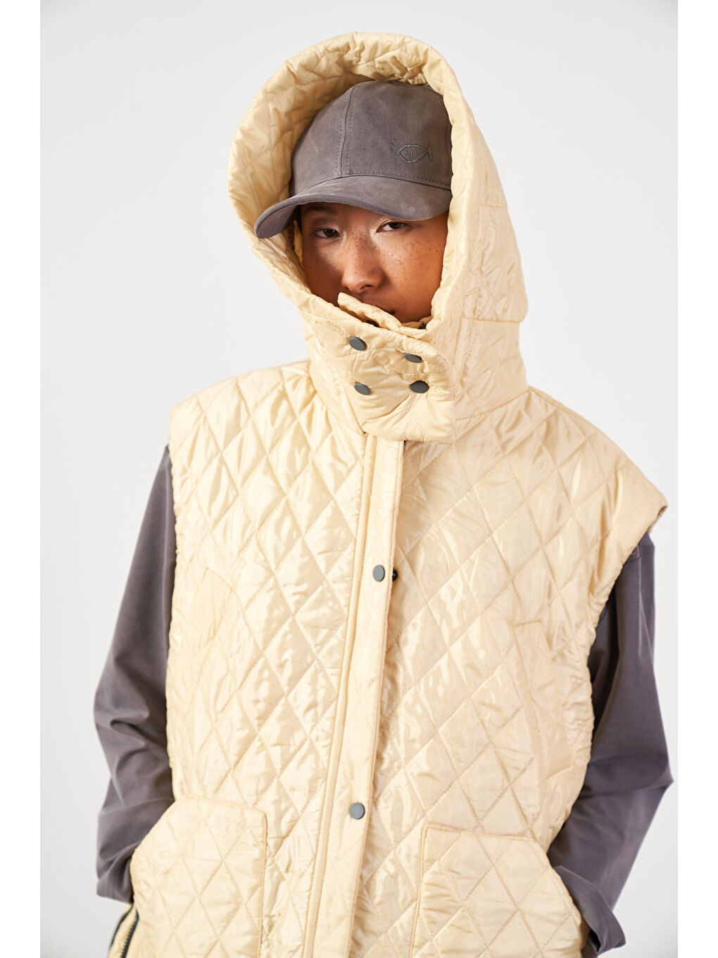 Sarı Geniş Kalıp Kapitone Şişme Kadın Yelek Butter Yellow-7