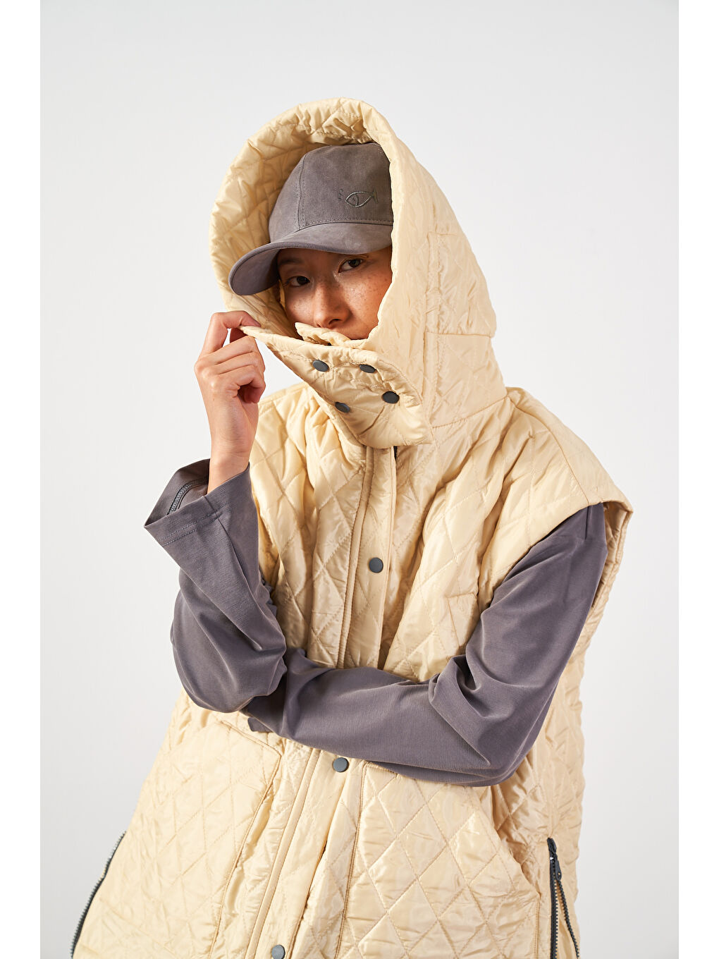 Sarı Geniş Kalıp Kapitone Şişme Kadın Yelek Butter Yellow-8