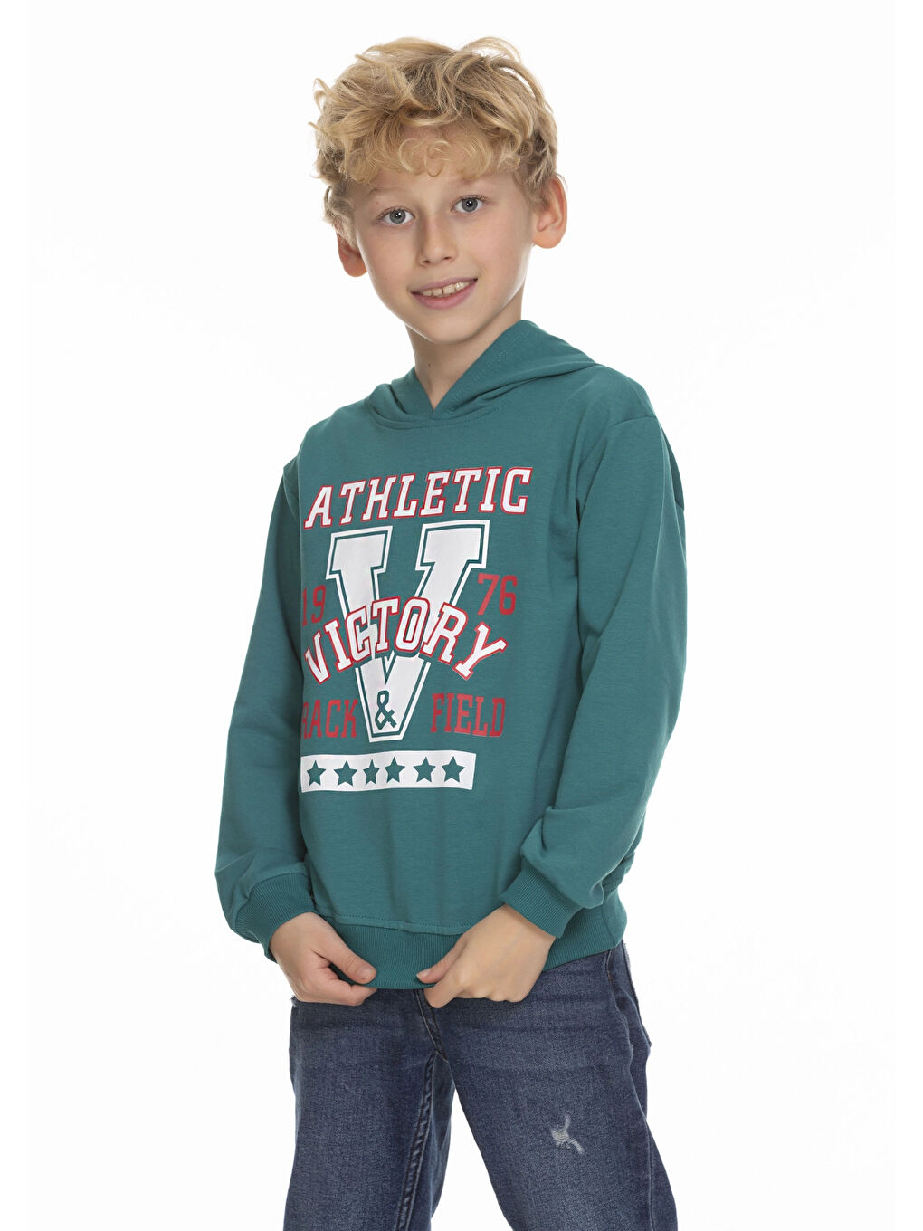 Yeşil Victory Baskılı Erkek Çocuk Hoodie 54459