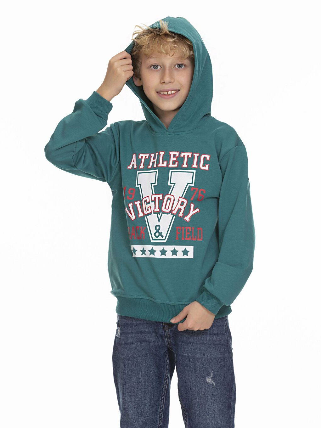 Yeşil Victory Baskılı Erkek Çocuk Hoodie 54459-1