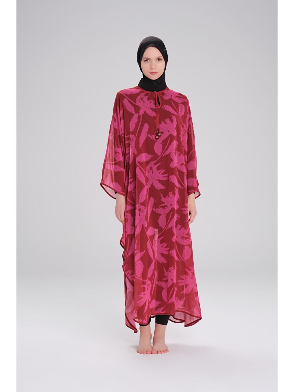 Desenli Bordo Uzun Pareo 4092-2