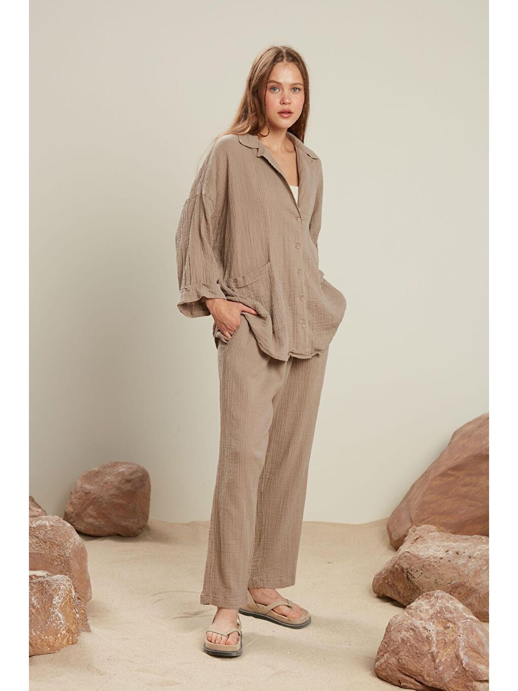 Müslin Gömlek Ceket Gri-1