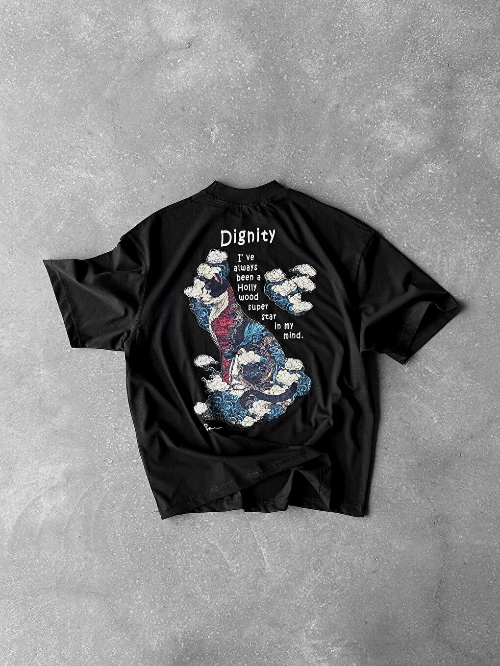 Erkek Yamalı Oversize %100 Pamuk Tişört Siyah-3