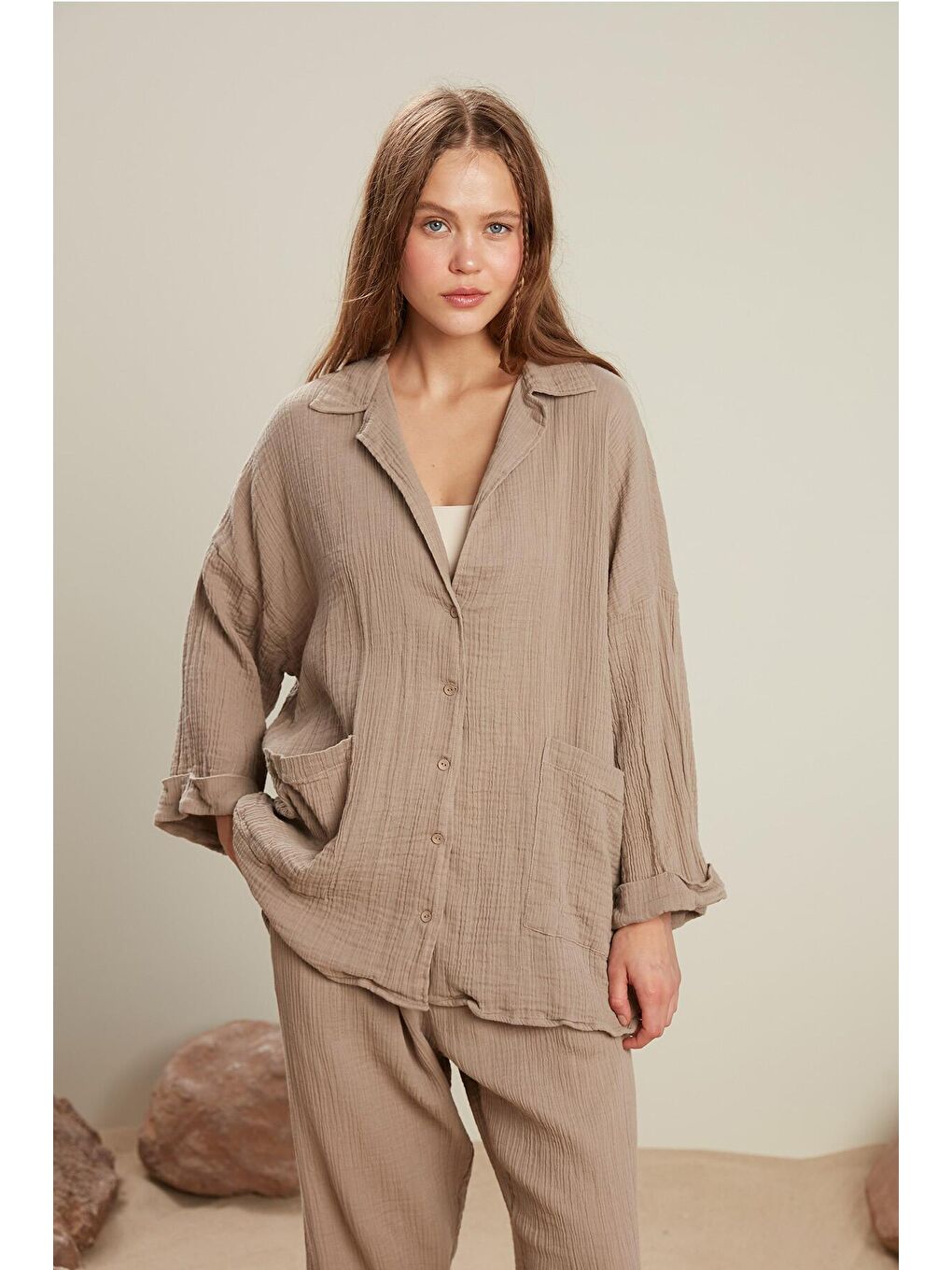 Müslin Gömlek Ceket Gri-2