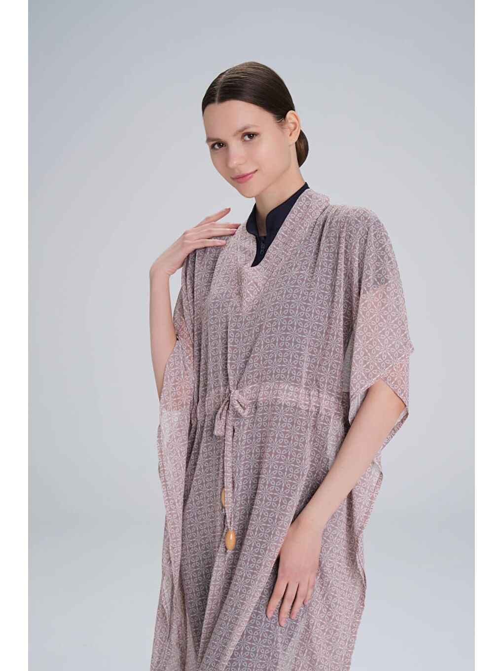 Desenli Bej Uzun Pareo 4099-4