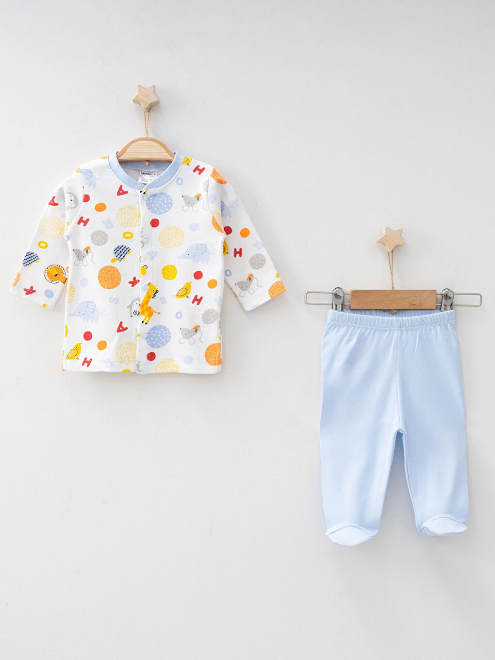 Mavi Hayvanlar Desenli Patikli Pijama Takımı 2410