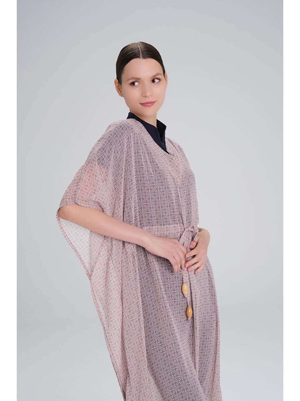 Desenli Bej Uzun Pareo 4099-5