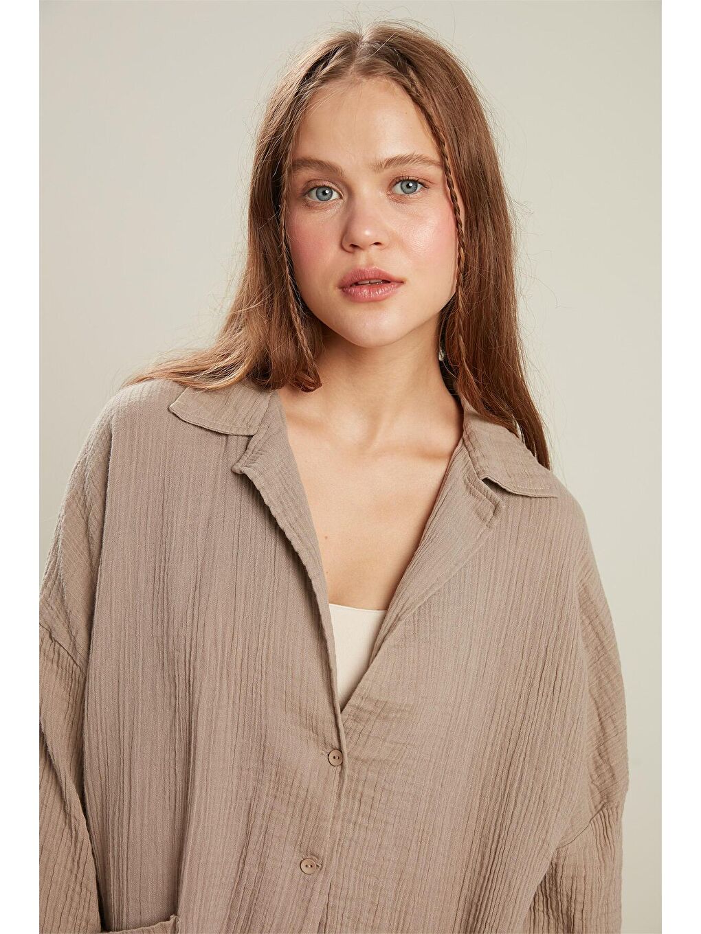 Müslin Gömlek Ceket Gri-3