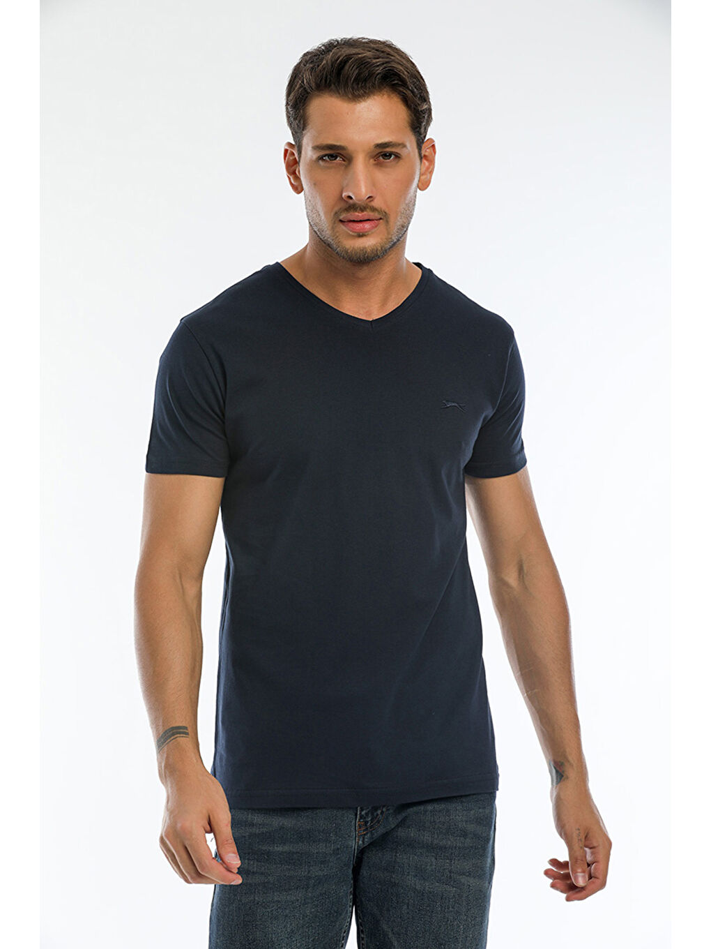 Karışık SARGON 3 lü Set Erkek Beyaz - Siyah - Lacivert %100 Pamuk Tişört-2