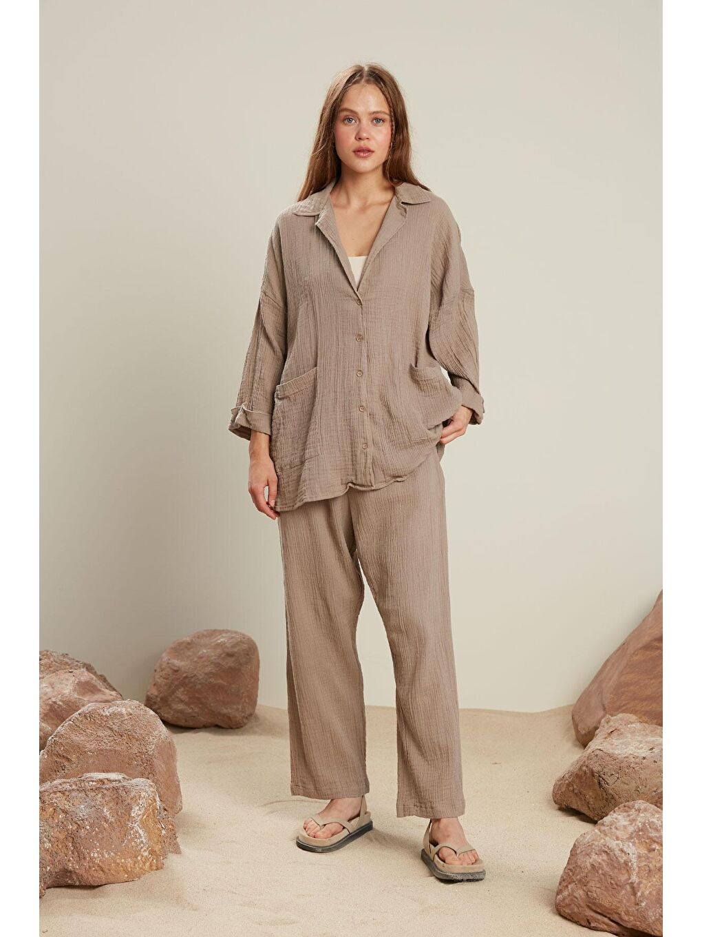 Müslin Gömlek Ceket Gri-4