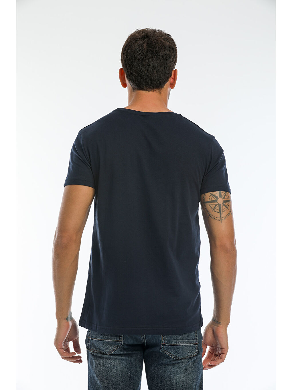 Karışık SARGON 3 lü Set Erkek Beyaz - Siyah - Lacivert %100 Pamuk Tişört-5