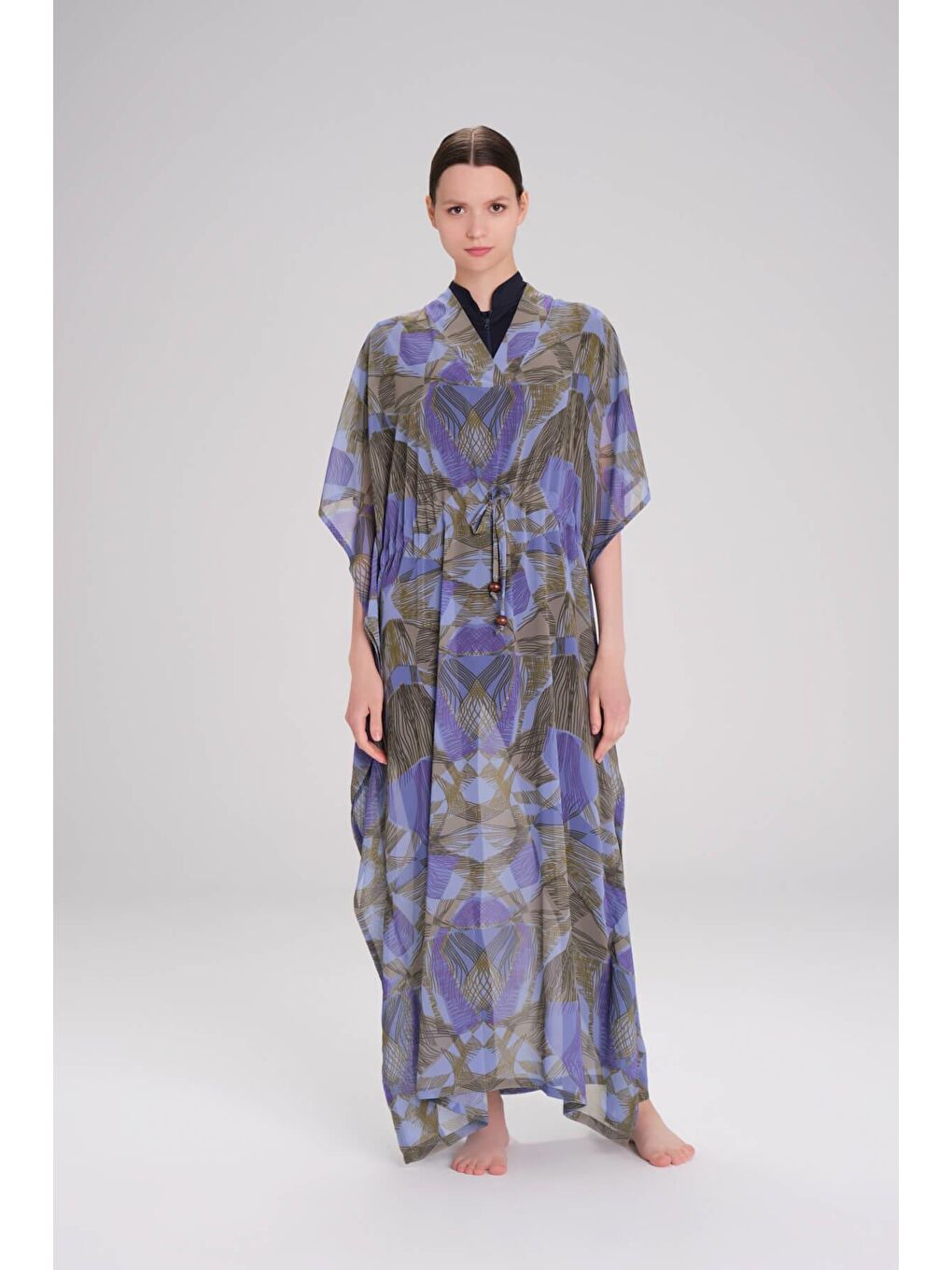 Desenli Lila Uzun Pareo 4094-1