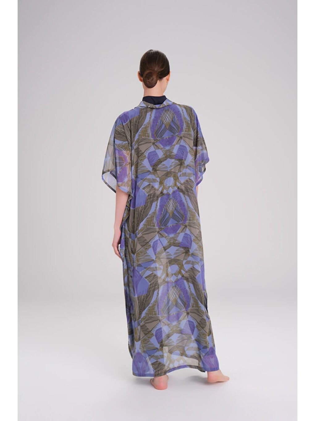 Desenli Lila Uzun Pareo 4094-4