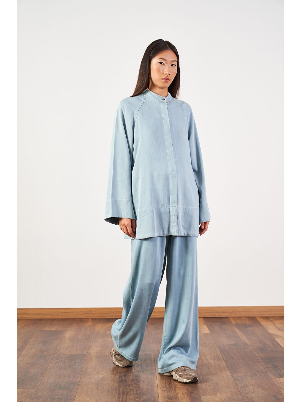 Açık Mavi Denim Tunik Pantolon Tesettür İkili Takım-1