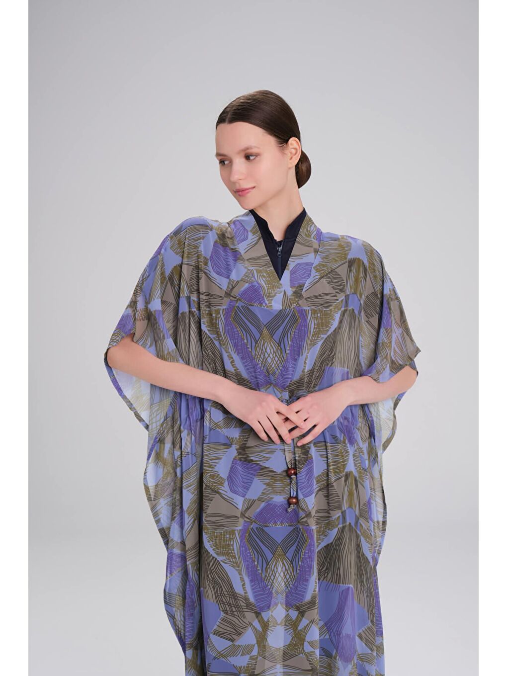 Desenli Lila Uzun Pareo 4094-5