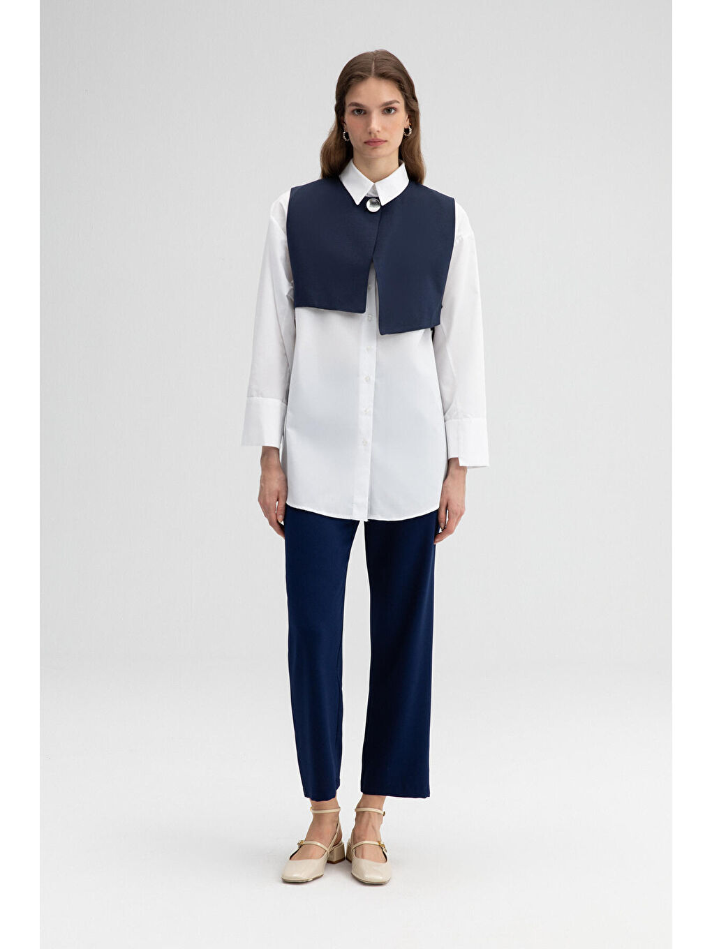 İndigo Bolero Detaylı Poplin Gömlek