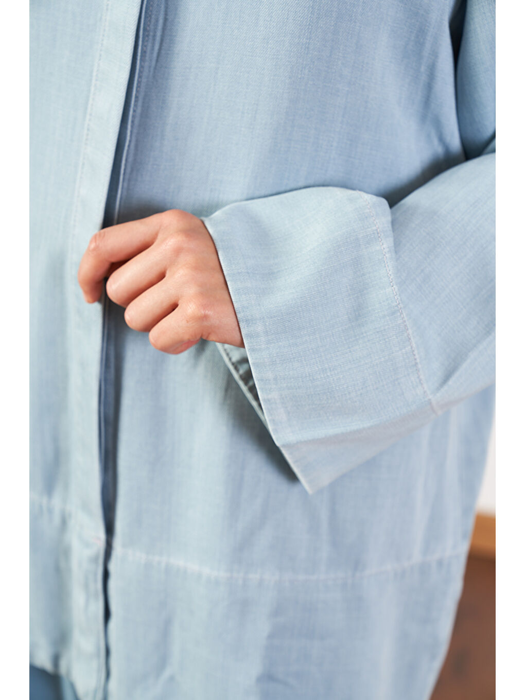 Açık Mavi Denim Tunik Pantolon Tesettür İkili Takım-3