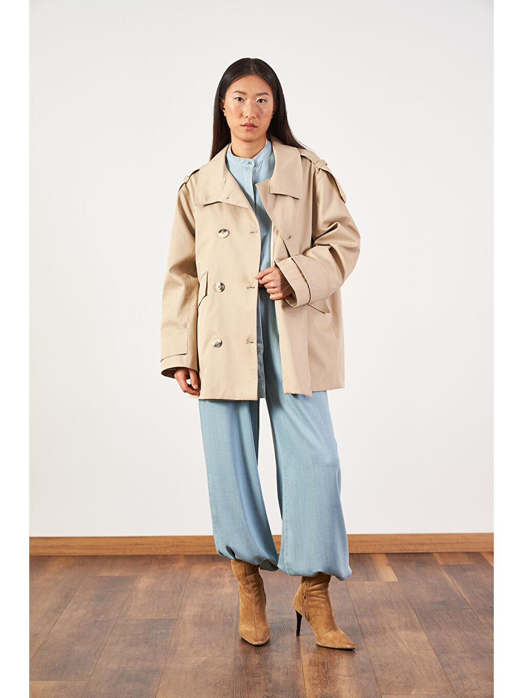 Açık Mavi Denim Tunik Pantolon Tesettür İkili Takım-4