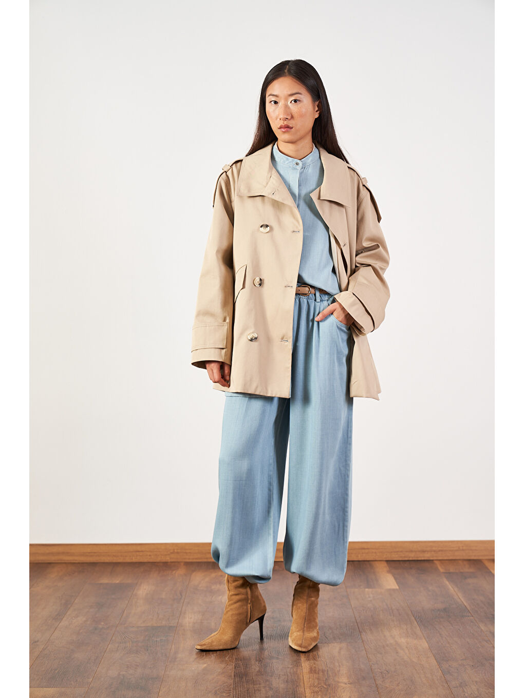 Açık Mavi Denim Tunik Pantolon Tesettür İkili Takım-5