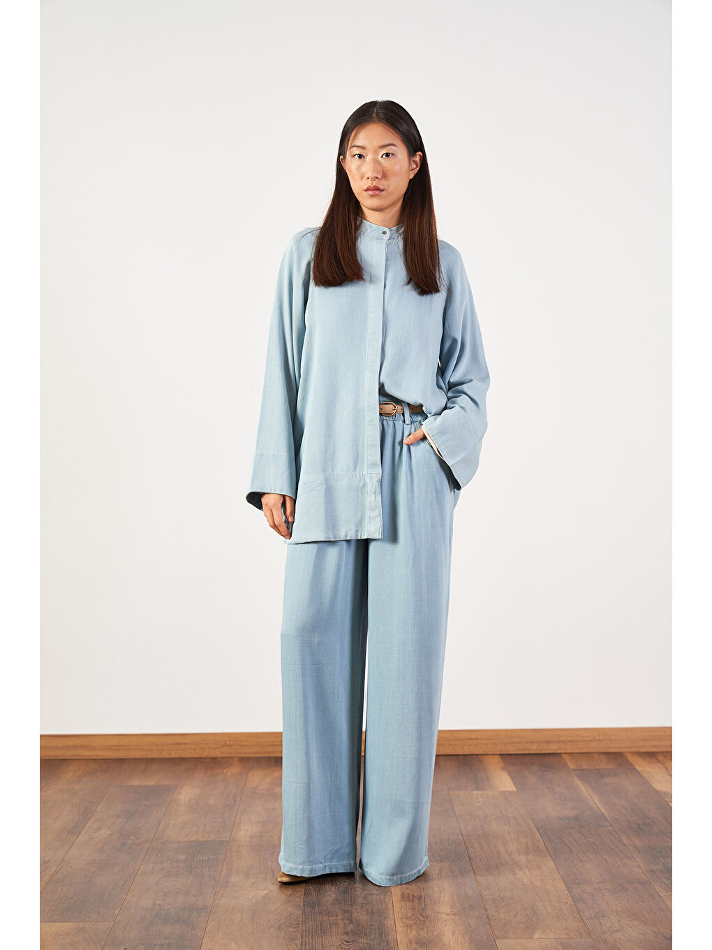 Açık Mavi Denim Tunik Pantolon Tesettür İkili Takım-6