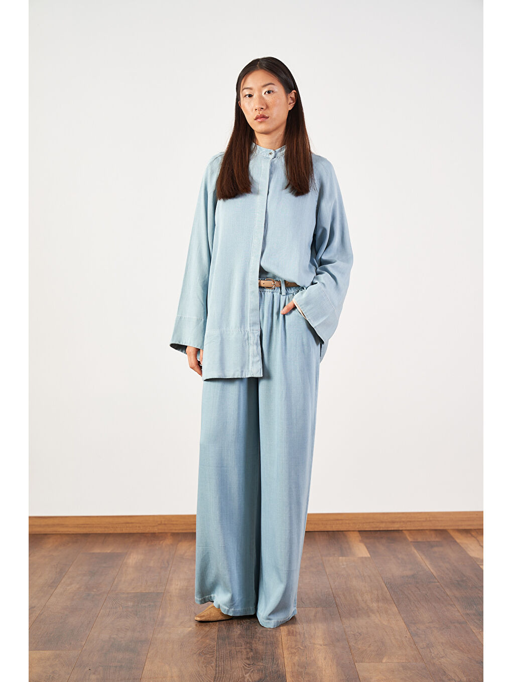 Açık Mavi Denim Tunik Pantolon Tesettür İkili Takım-7