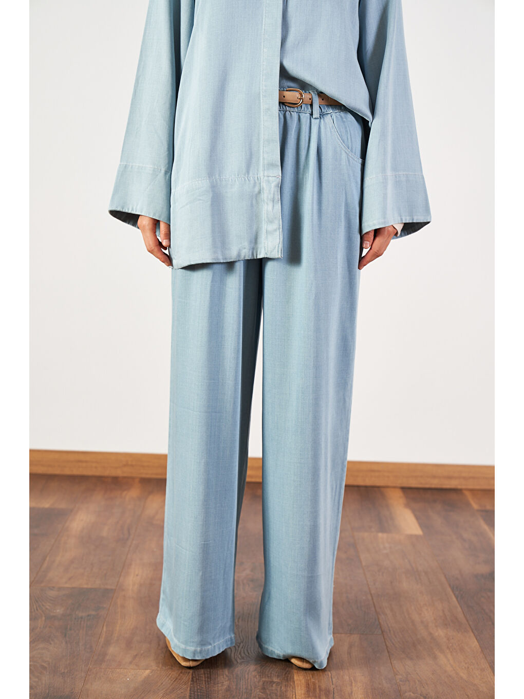 Açık Mavi Denim Tunik Pantolon Tesettür İkili Takım-8