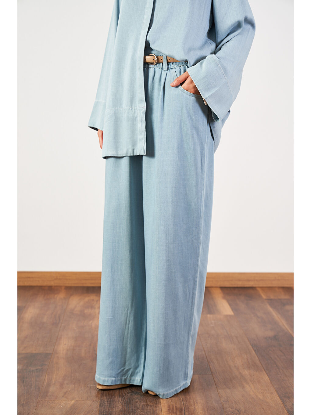 Açık Mavi Denim Tunik Pantolon Tesettür İkili Takım-9