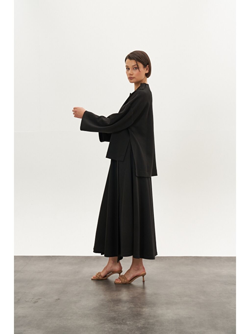 Karışık Kruvaze Modal Etek Ceket Alt Üst Takım Siyah